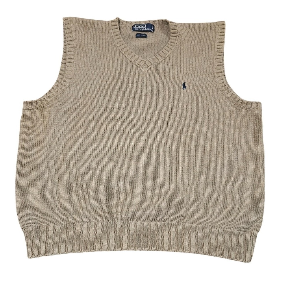 Vintage Polo Ralph Lauren Sweater Vest XL Tan Golf VNeck Preppy 90s Old Money